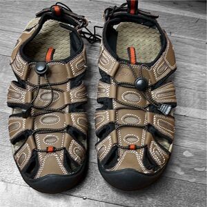 Eddie Bauer Tommy Leather Sandals Mens 9 Bump Toe Water Hiking Brown Nwot